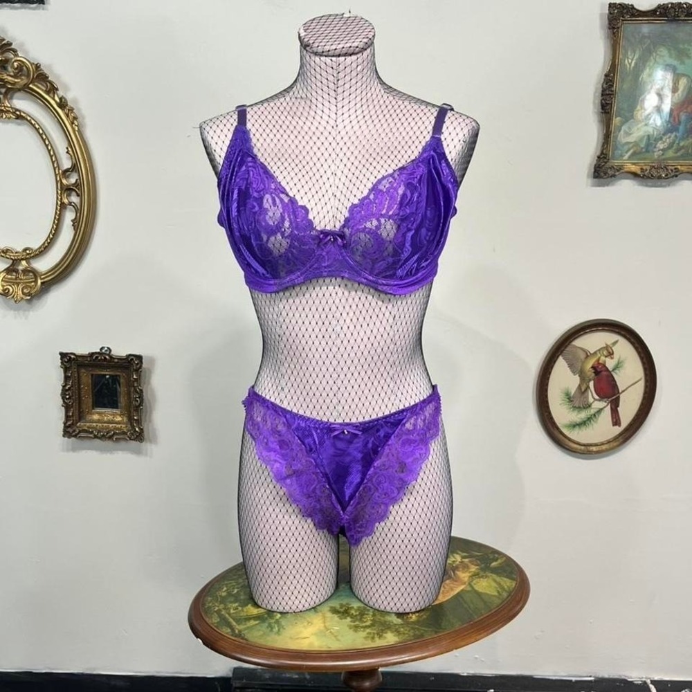 Vintage Purple‎ Lace Underwire Bra & Panty Set – Sheer Floral Lingeriecore
